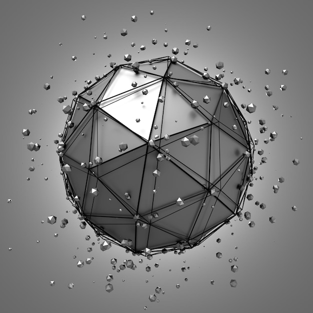abstract 3d rendering of low poly metal sphere with chaotic structure