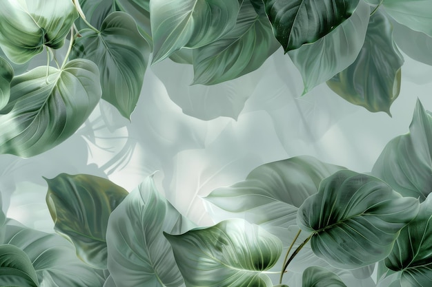 Abstract art background Plants flowers Leaves texture acrylic painting