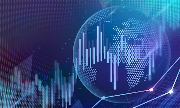 Abstract background with a creative forex chart on a blue background The concept of trade finance technology and communications