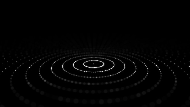 abstract black background of circular flow of particles digital cyberspace network connections structure 3d rendering