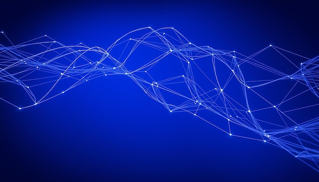 abstract blue background with white glowing lines and dots forming a network