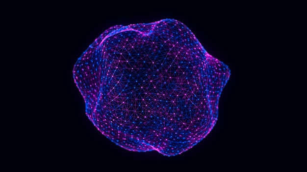 abstract blue sphere on black background wireframe circle structure with glowing particles and lines futuristic digital illustration 3d rendering