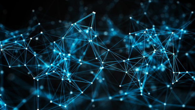abstract composition with connecting dots and lines blue background plexus effect
