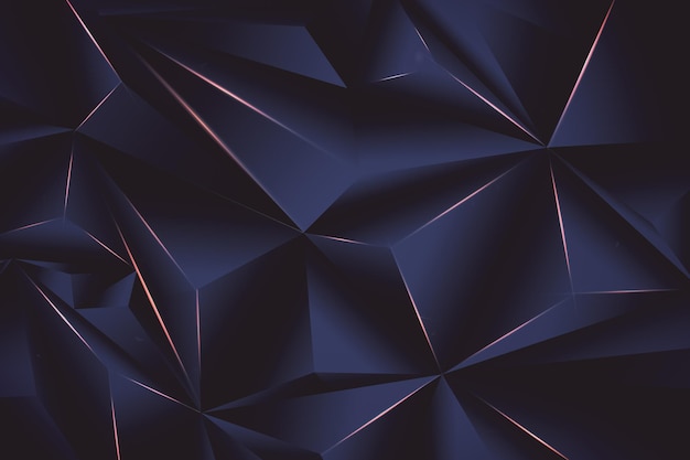 Abstract dark crystal background with glowing lines 3D rendering