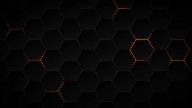 abstract dark hexagon pattern on orange neon background technology style modern futuristic honeycomb concept