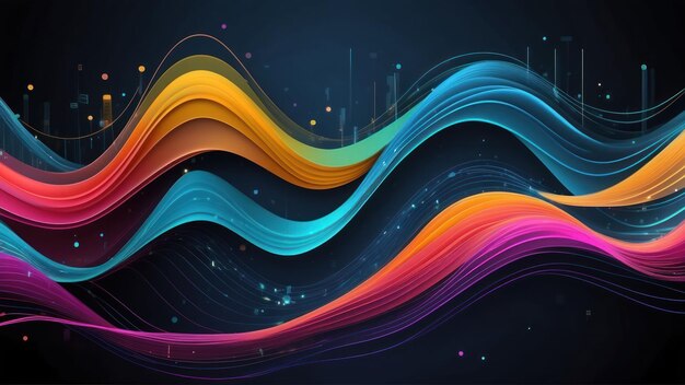 Abstract data flow background with streaming information colorful waves and digital graphs