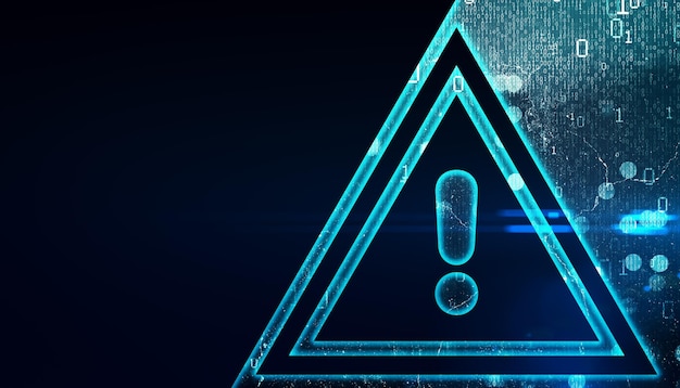 abstract digital blue exclamation mark on dark background with mock up place warning and sign concept 3d rendering