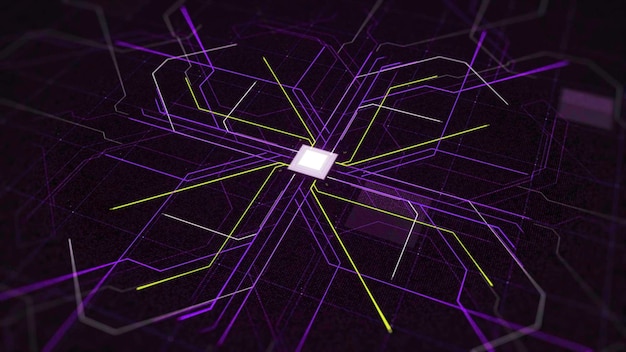 Abstract electronic circuit for the distribution of electricity in an urban environment animation