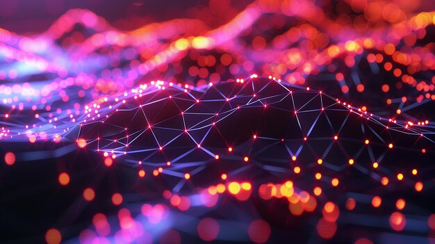 Abstract Flashing Connected Digital Data Nodes and Connections