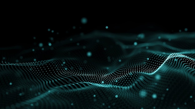 Abstract futuristic background Wave with connecting dots and lines on dark background Wave of particles