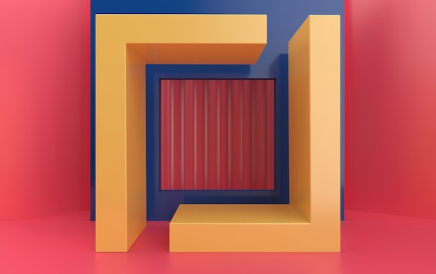 Abstract geometric shape group set, pastel studio background, geometric portal, rectangular pedestal, 3d rendering, scene with geometrical forms, fashion minimalistic scene, simple clean design