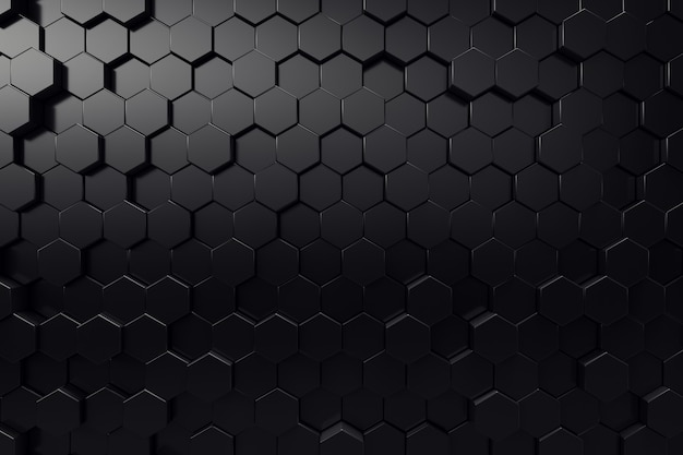 abstract geometric surface. hexagonal black background. 3d rendering