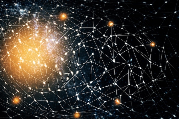 abstract glowing bright mesh star network on space sky backdrop communication concept 3d rendering