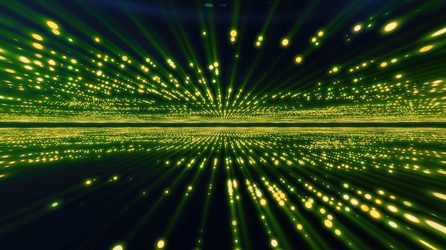 Abstract green glowing energy hitech lines and digital particles tunnel with bokeh effect background