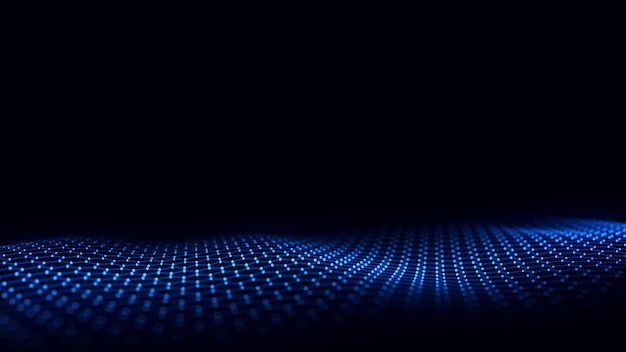 abstract hexagon wave with blue light on black background science background with moving dots ang lines network connection technology digital structure with particles 3d rendering