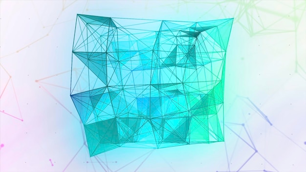 abstract neon plexus transforming cube on a black background motion d moving cubic silhouette in