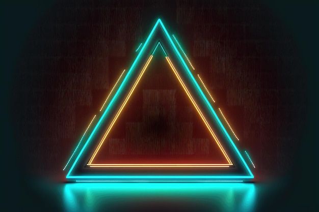 Abstract of neon triangle shape isolated on background in spotlight