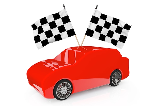 Abstract Red Car with Racing Flags on a white background