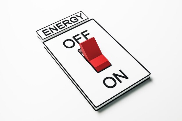 Abstract red on off switch on white background Energy and power concept 3D Rendering