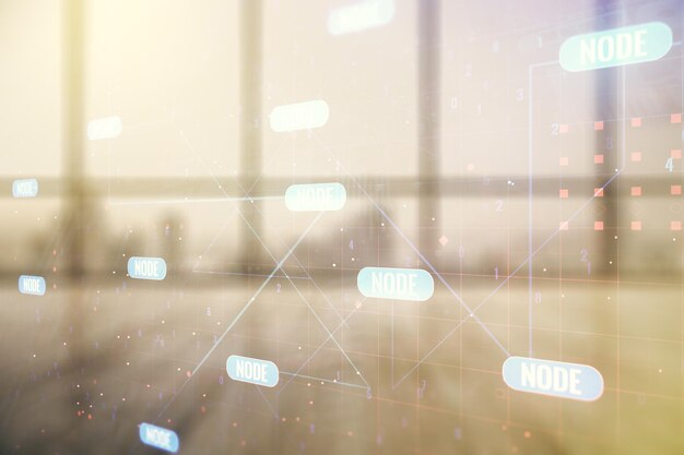 abstract virtual coding illustration on modern interior background software development concept multiexposure