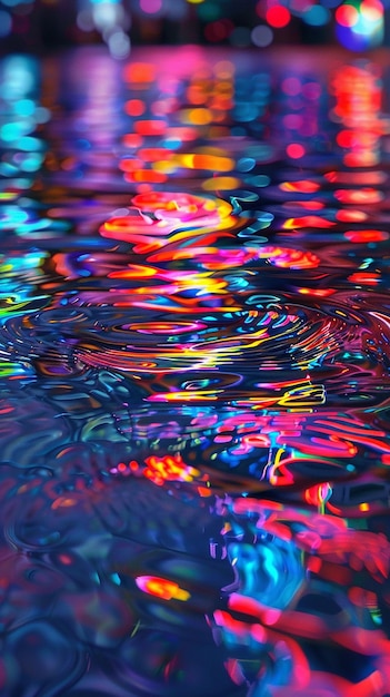 Abstract Water Reflections at Night with Neon Lights