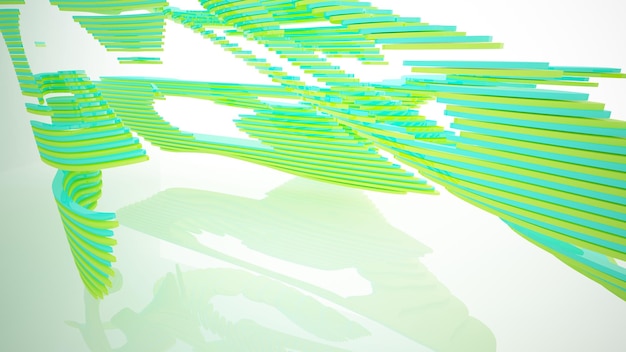Abstract white and colored gradient glasses interior from array cubes with large window 3D