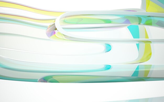 abstract white and colored gradient glasses interior multilevel public space with window.