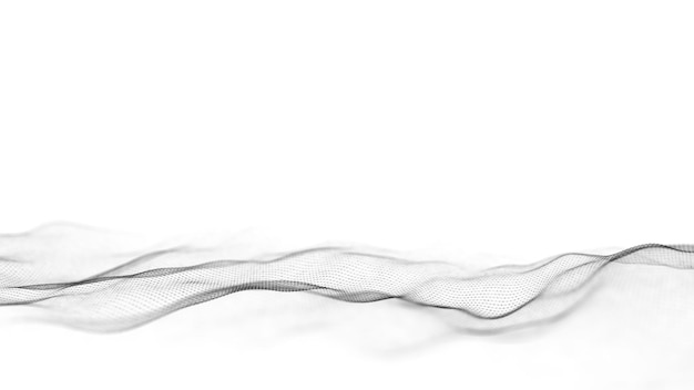 abstract white wave with moving dots flow of particles cyber technology illustration 3d rendering