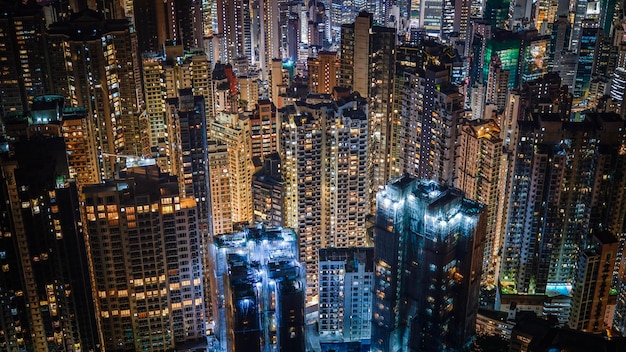 Aerial view of illuminated cityscape at night