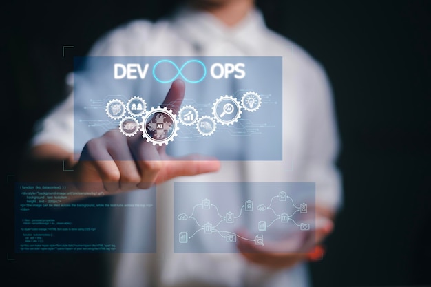 agile programming and devops concept engineer working the virtual screen it operations high software quality and software development