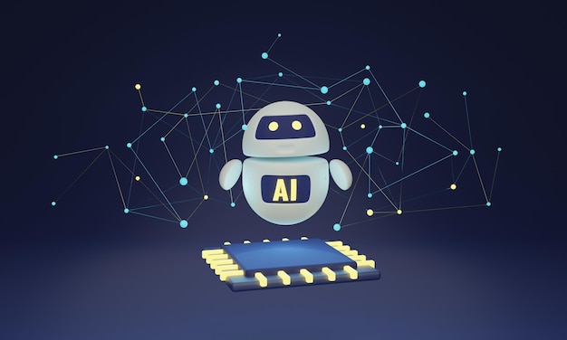 AI cyberspace smart bot with processor 3D illustration concept