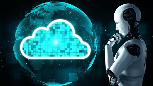 ai robot huminoid uses cloud computing technology to store data on online server