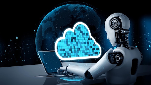 AI robot huminoid uses cloud computing technology to store data on online server
