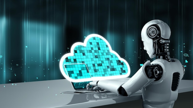AI robot huminoid uses cloud computing technology to store data on online server