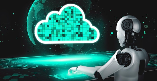 ai robot huminoid uses cloud computing technology to store data on online server