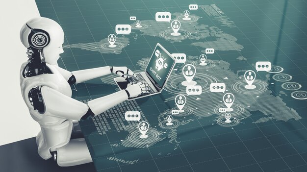 ai robot using computer to chat with customer