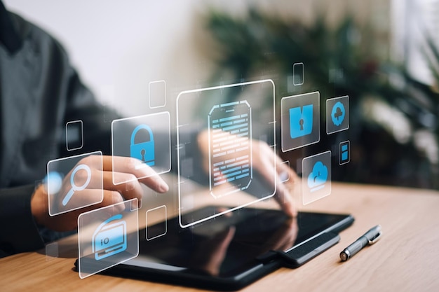 AI Technology Businessman use laptop artificial intelligence in the process of predictive analytics