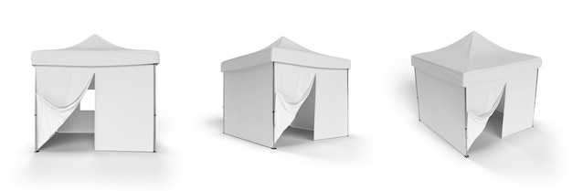 an exhibition gazebo marquee 3 views of a tent with closed sides and front wall with zip opening