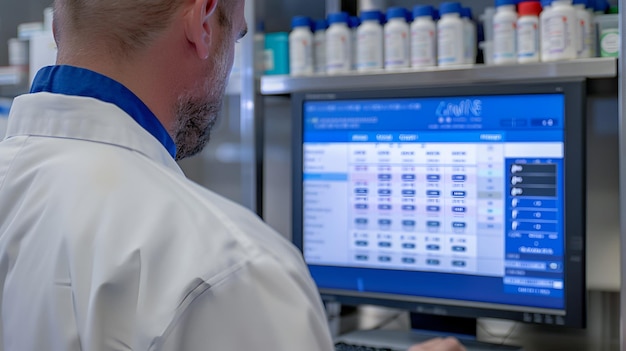 An over theshoulder view of biochemical dose monitoring featuring a healthcare professional or pat
