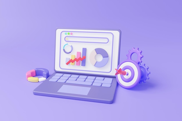 analytics data growth statistics financial chart graph on laptop investing business 3d render