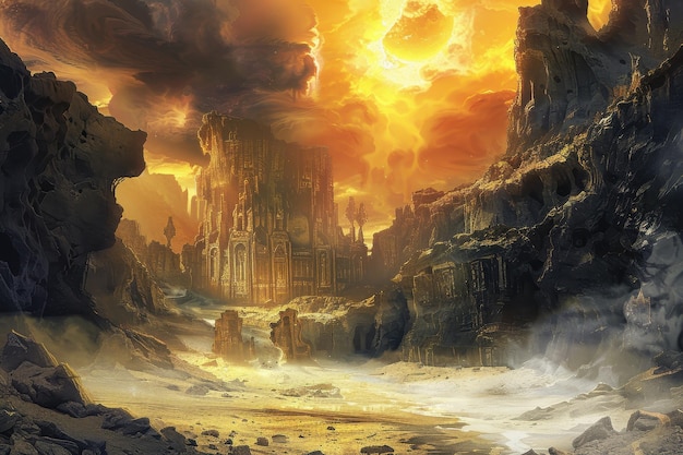 ancient ruins of a forgotten civilization stand amidst a desolate desert landscape