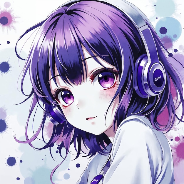 Anime girl with purple hair and headphones