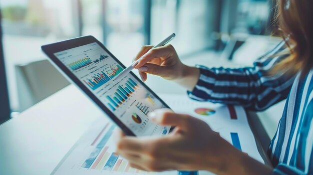 Anonymous Businesswoman Analyzing Statistical Business Reports