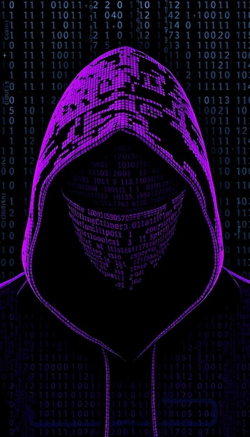 anonymous hacker in binary code digital art