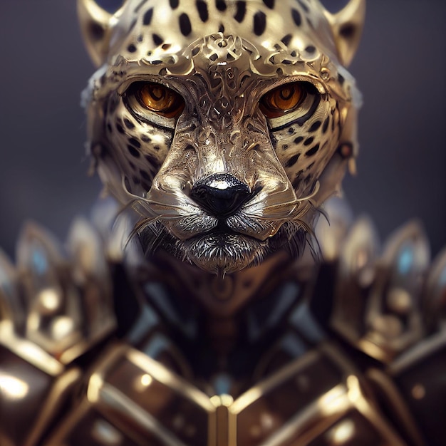 Antropomorf leopardkriger med middelalderrustning 3D-rendering