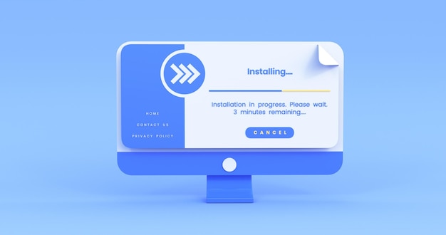 app installing illustration in blue background 3d render