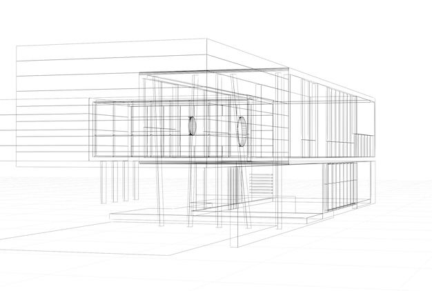 Architecture blueprint on white background Building design and 3d rendering model my own