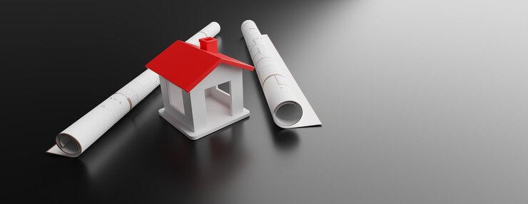 Foto architecture construction building drawing and house model on black background 3d illustration