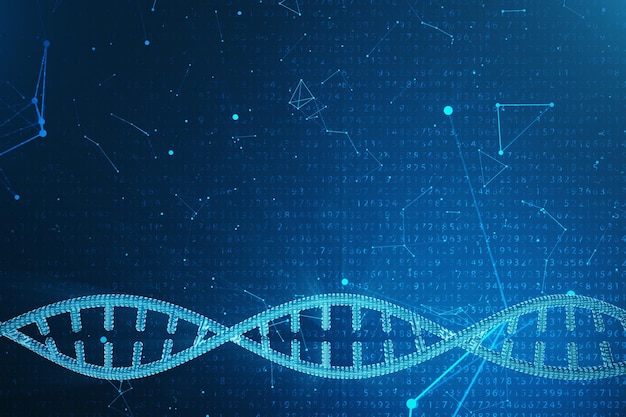 Artifical intelegence DNA molecule. Concept binary code genome. Abstract technology science, concept artifical Dna. 3D illustration