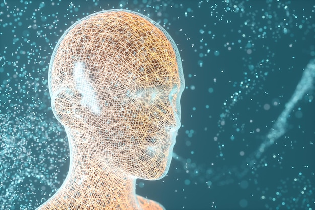 Artificial intelligence head Lines and head 3d rendering